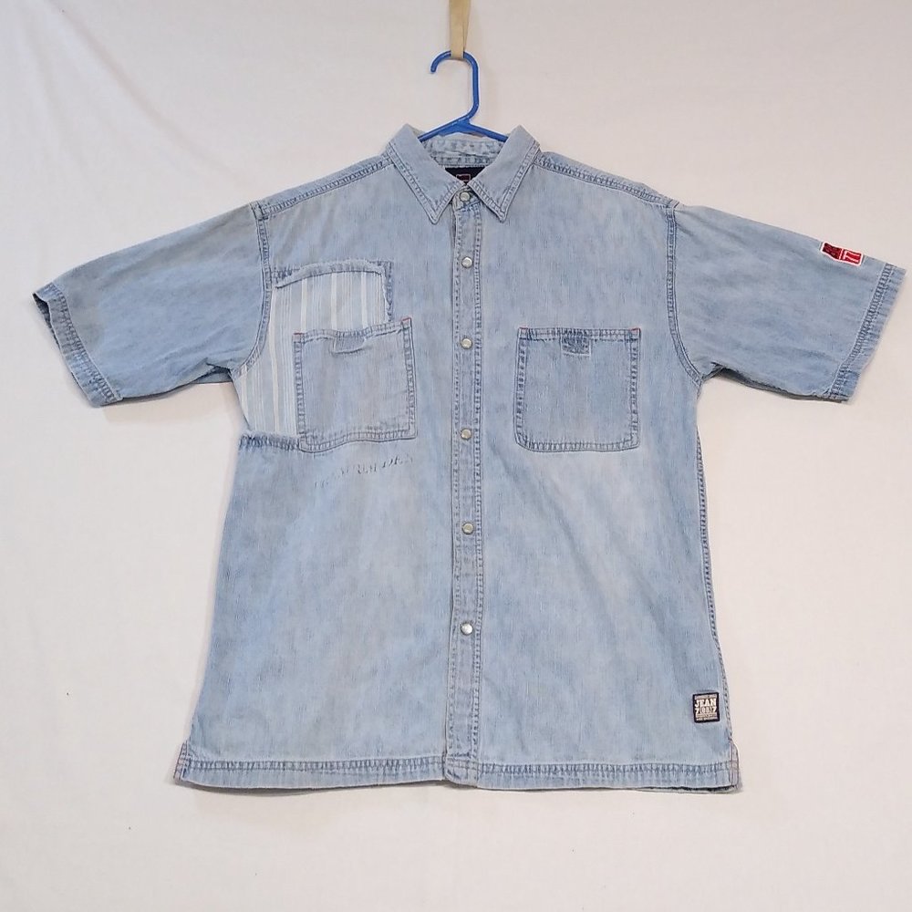 Bugle Boy Short Sleeve Premium Denim Pearl Snap Shirt Jean BB77 Patch - Men